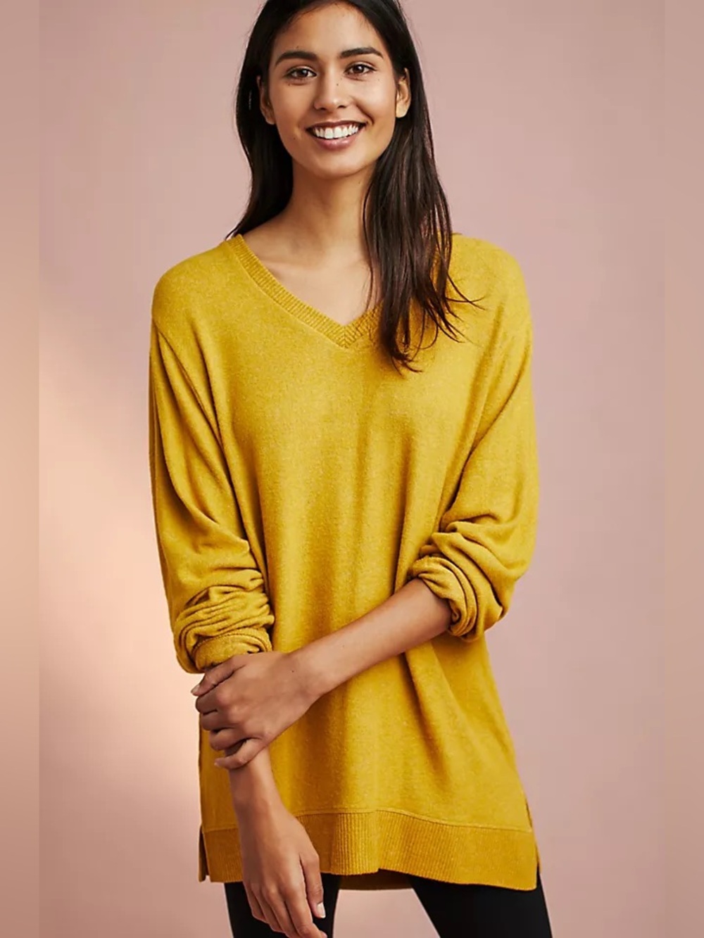 Anthropologie Brushed Fleece Tunic Sweater in Yellow, Size XS